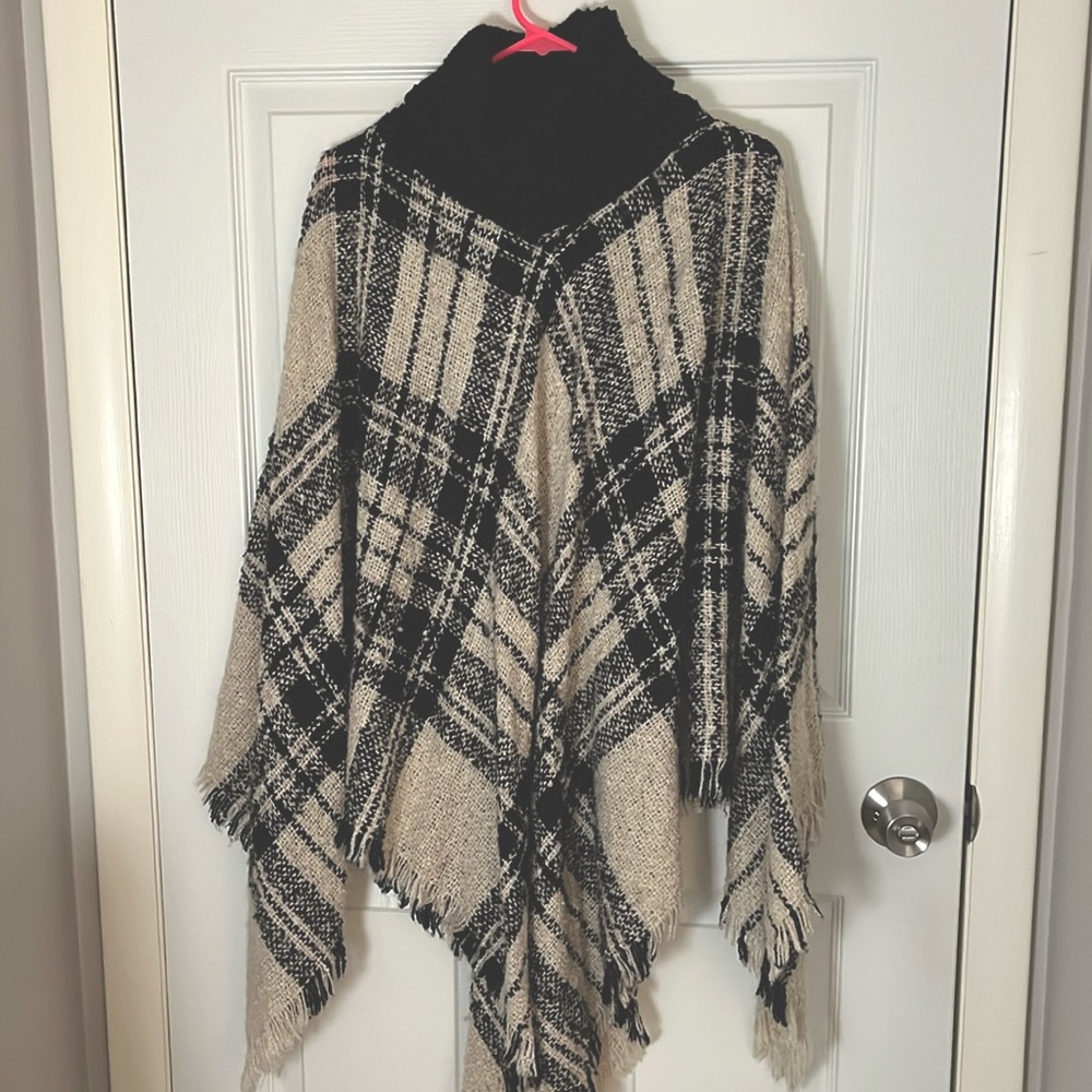 Plaid Turtleneck Poncho One Size